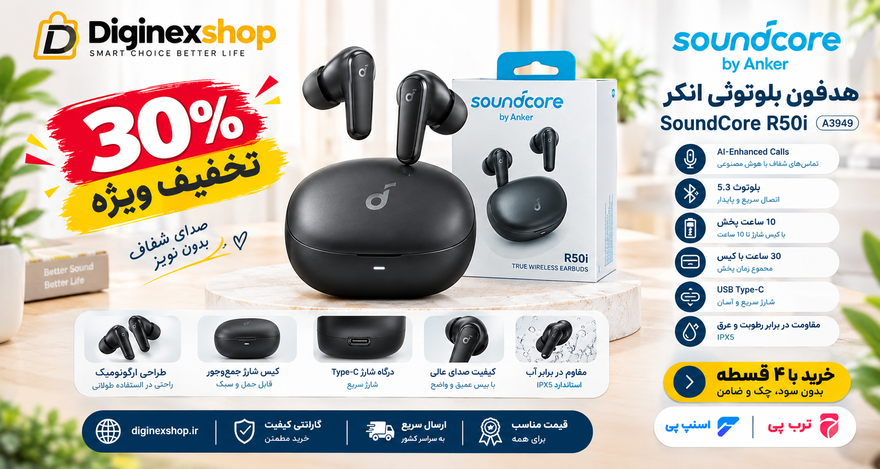 هنذفری بلوتوثی انکر Soundcore R50i مدل A3949