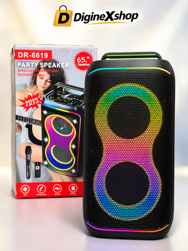 پارتی اسپیکر حرفه ای (اصل) بلوتوثی و قابل حمل مدل DR-6619 - نورپردازی RGB + میکروفون بیسیم + کنترل - خرید قسطی