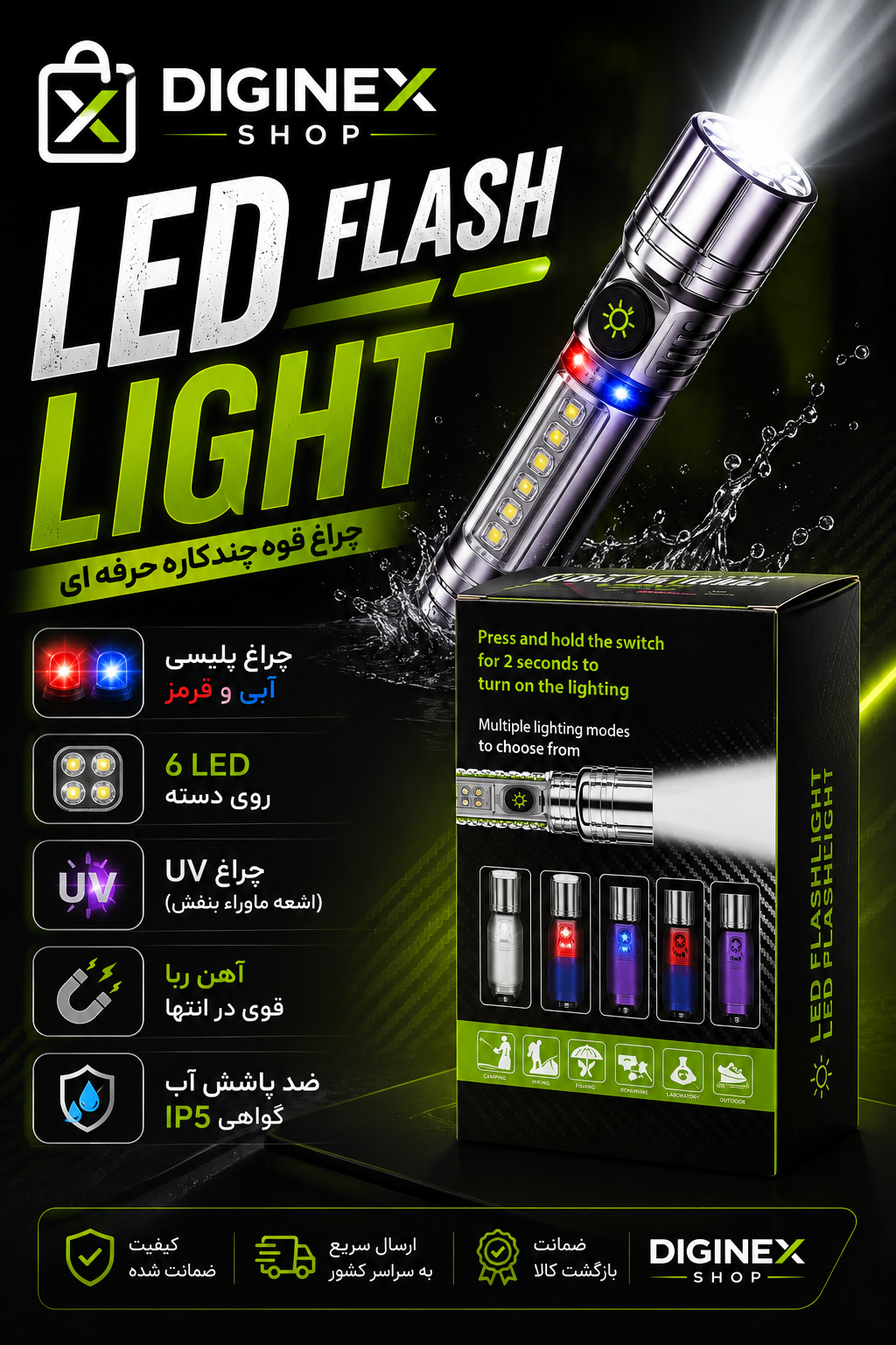 چراغ قوه دستی اسمال سان مدل ZY-F520A با نور LED و برد ۱۸۰ متر