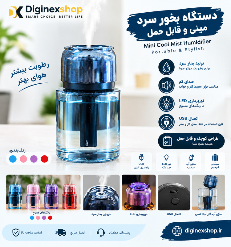 دستگاه بخور سرد مینی و خوشبو کننده ماشین هوشمند قابل حمل با لیزر مدل CAR FRAGRANCE | مخزن ۱۶۰ میلیلیتر