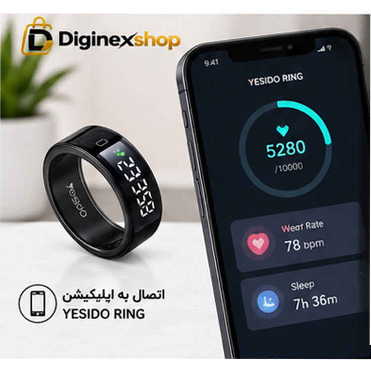 حلقه هوشمند یسیدو YESIDO مدل IO36 سایز 12 با نمایشگر LCD و شارژ بیسیم | مناسب هدیه