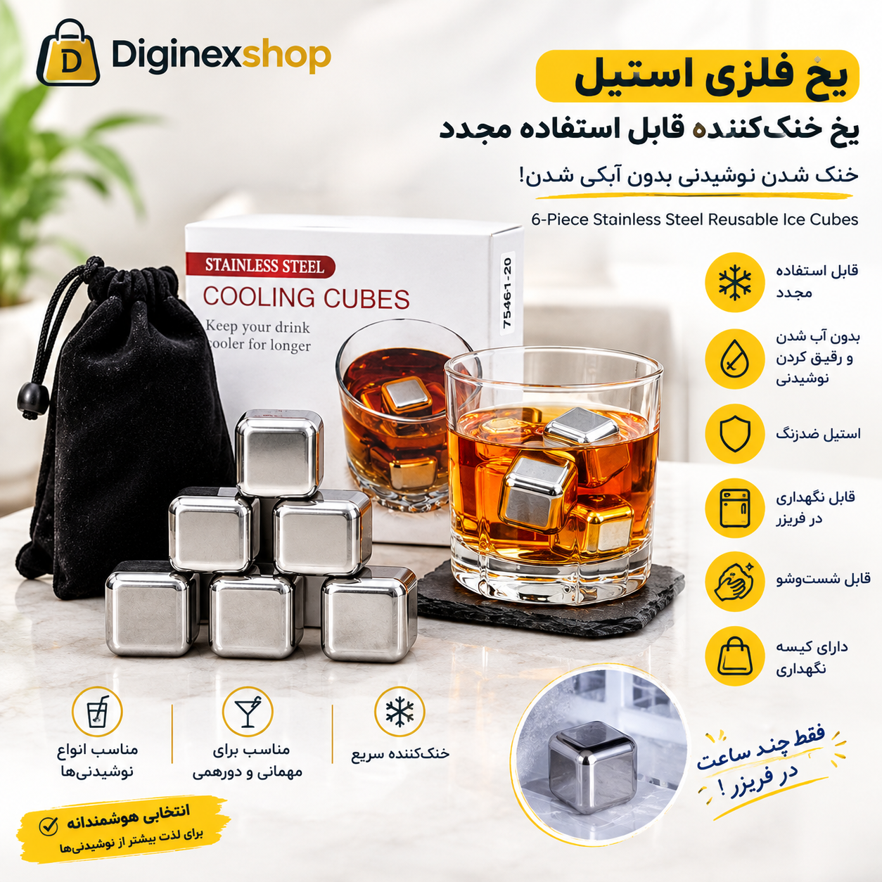 یخ خشک فلزی استیل ۸ عددی همراه گیره