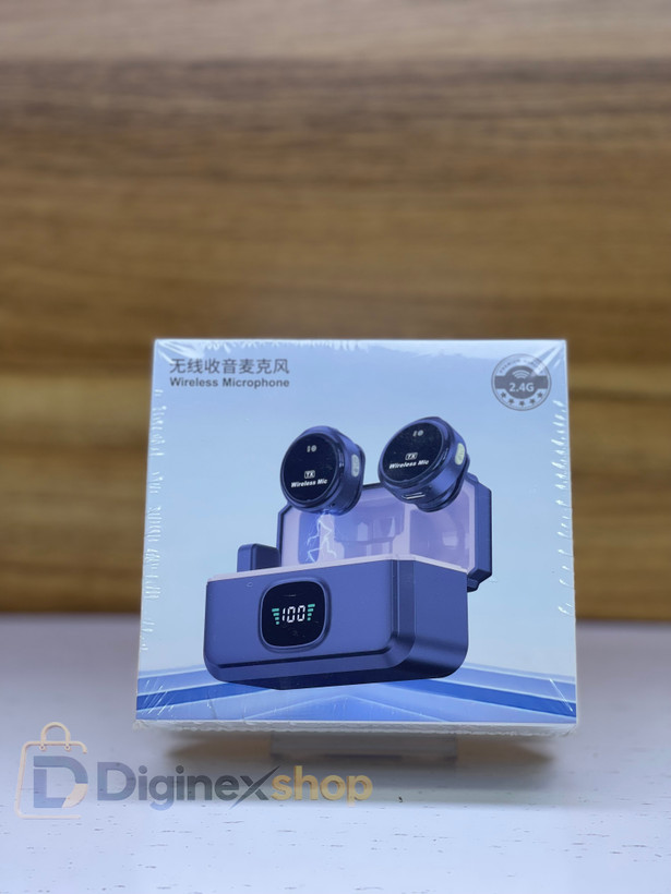 میکروفون یقه ای بیسیم 2.4G دو نفره با کیس شارژ و نمایشگر دیجیتال