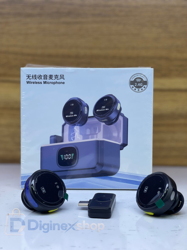 میکروفون یقه ای بیسیم 2.4G دو نفره با کیس شارژ و نمایشگر دیجیتال