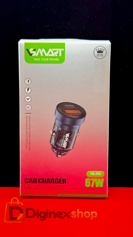 شارژر فندکی خودرو VSMART مدل VS-193 توان ۶۷ وات دو پورت USB